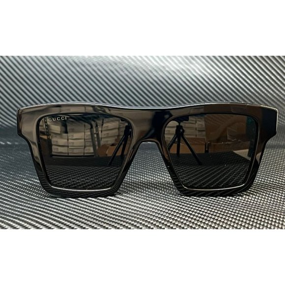 Gucci GG1296S 002 Mens Authentic Sunglasses Black/Silver  Gucci Black Men\'s 55mm Sunglasses